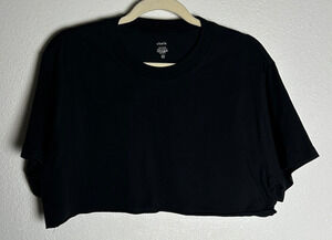 x Karla Womens Cropped Basic T-Shirt Black Crew Neck 100% Cotton Size XL